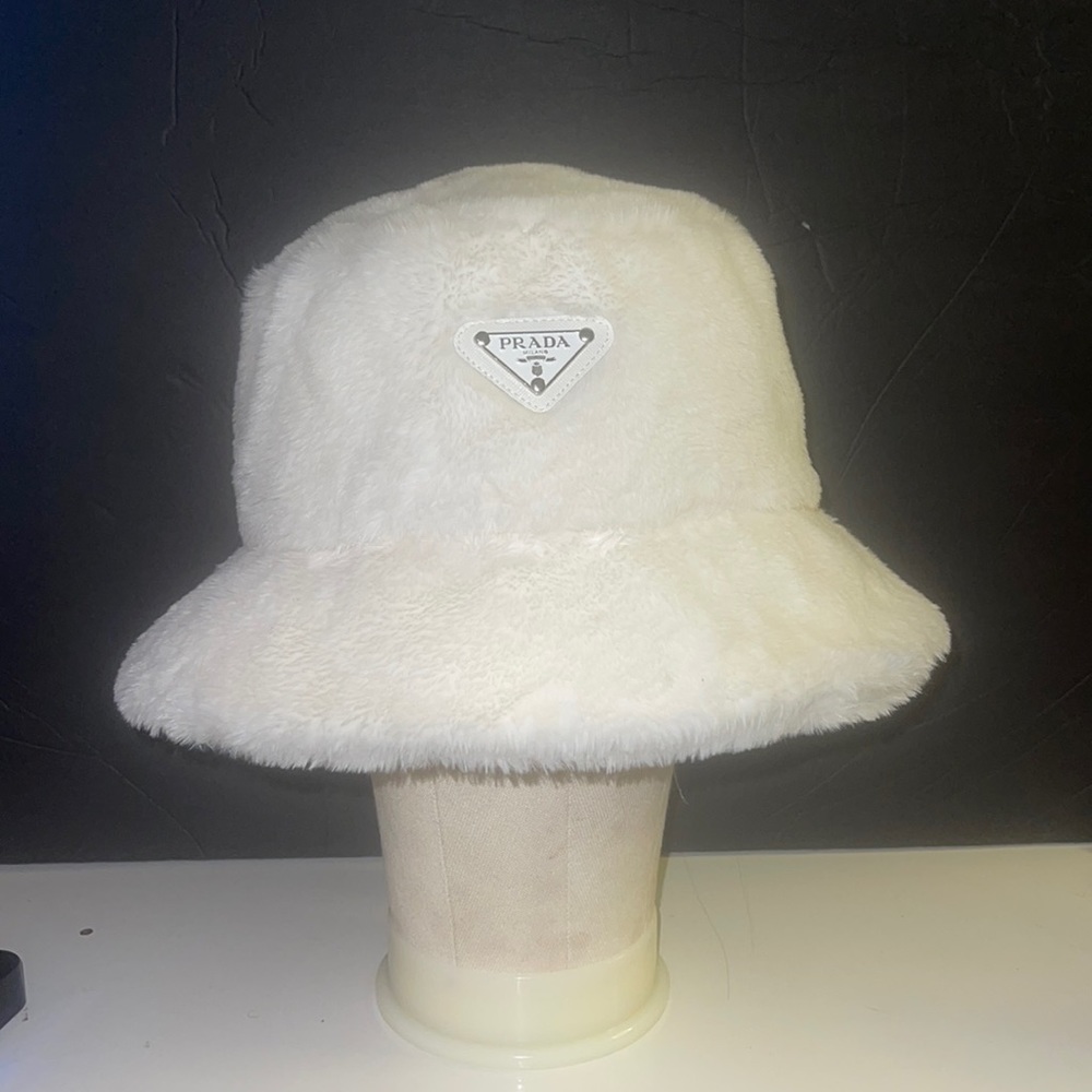 All white fur bucket hat (Prada)